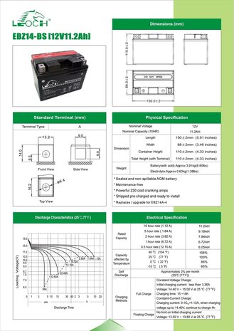 Leoch motobatterij EBZ14-BS